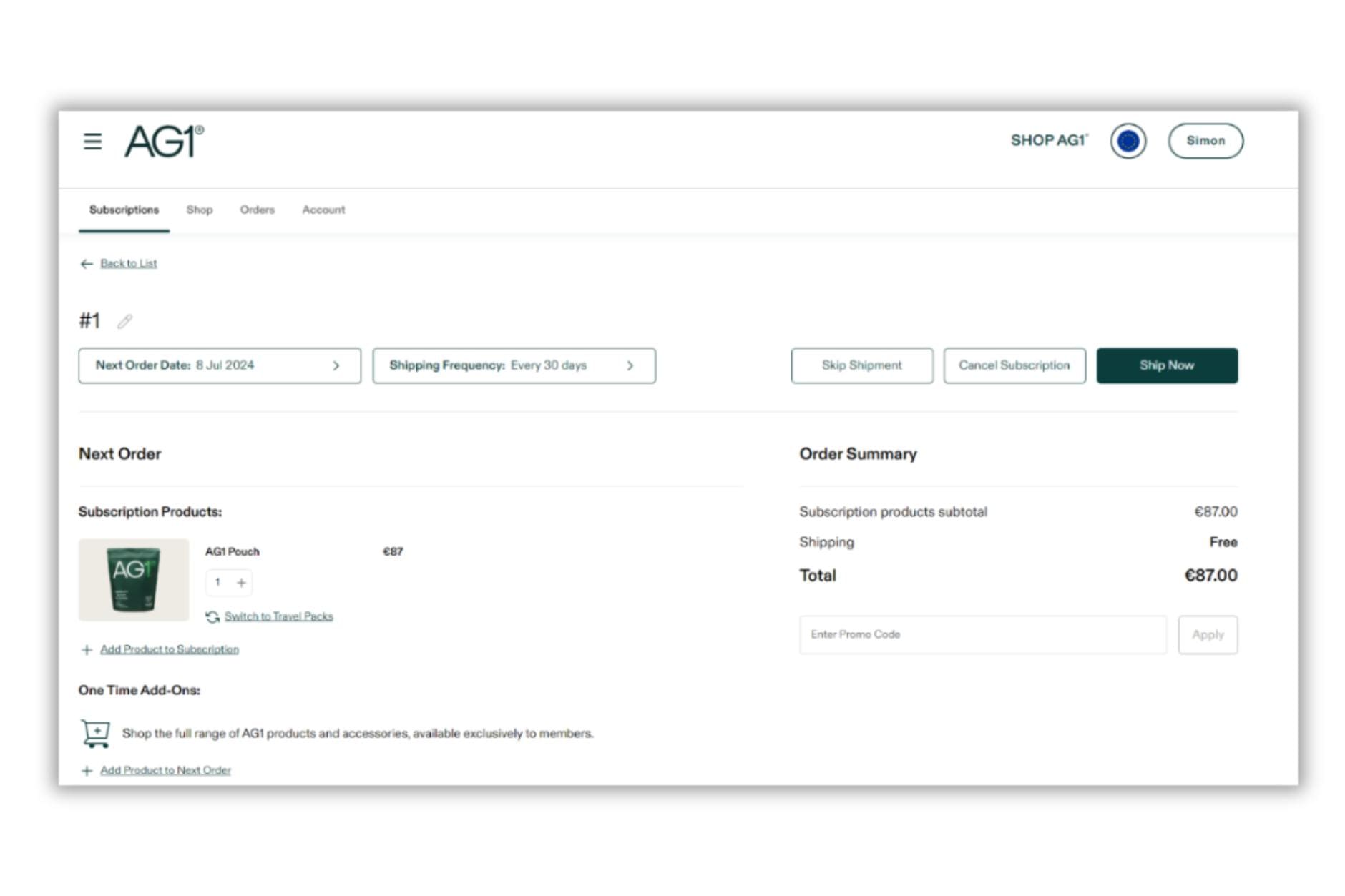 AG1 Customer Portal